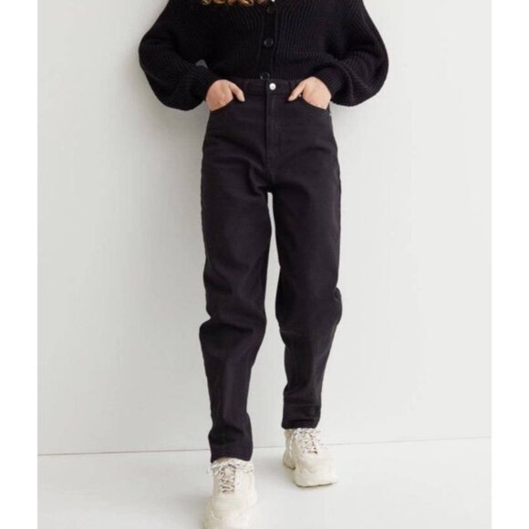 H&M Divided Black Loose Mom Fit Jeans High Waist Ankle Length US 20 - Picture 1 of 8